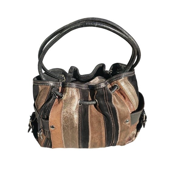 Fossil Vintage Bucket Bag, Satchel, Suede, Leather Patchwork Y2K Black and Brown - Picture 1 of 12